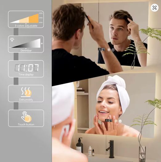 Led mirror for bathroom 70x50 dimmable 3 colours