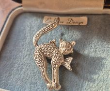 Vintage Solver Tone Cat Brooch