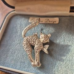 Vintage Solver Tone Cat Brooch