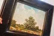 Beautiful landscape oil painting with poppies