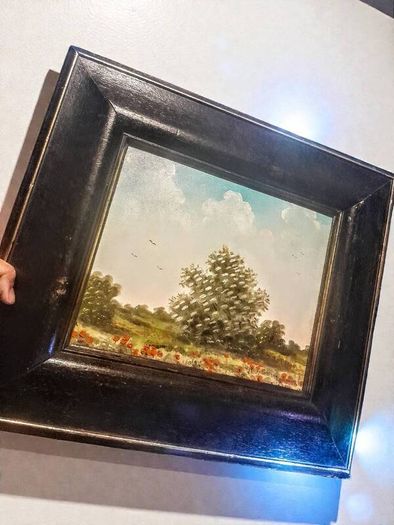 Beautiful landscape oil painting with poppies