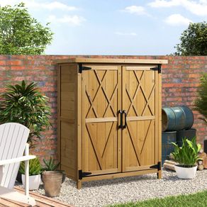 Garden shed garden cabinet 3 shelves 2 doors galvanized sheet metal waterproof roof pine wood 75 x 40 x 90 cm yellow