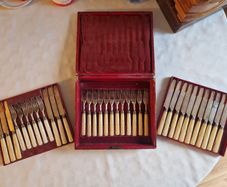 COLLECTOR'S PIECE - Antique Georgian Sterling Silver & Bone Handled Cutlery Set, Sheffield 1824