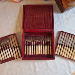 COLLECTOR'S PIECE - Antique Georgian Sterling Silver & Bone Handled Cutlery Set, Sheffield 1824