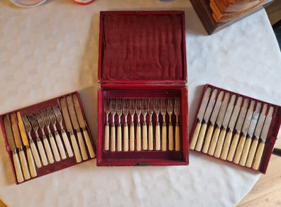 COLLECTOR'S PIECE - Antique Georgian Sterling Silver & Bone Handled Cutlery Set, Sheffield 1824