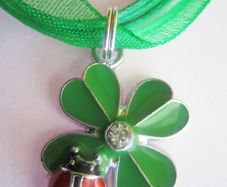 Irish St Patrick Day Clover Shamrock 4 leaf Pendant Necklace with Ladybird