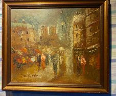 painting Parisian street scene oil on board signed W Kirby