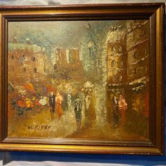 painting Parisian street scene oil on board signed W Kirby