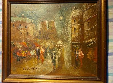 painting Parisian street scene oil on board signed W Kirby