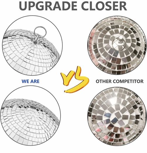 200mm Mirror Disco Ball with Hanging Ring, Silver Glitter Ball