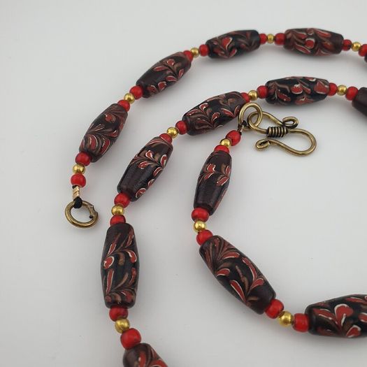 Antique Venetian Style Tiny Floral& Venetian Whiteheart Glass Beads Necklace