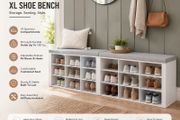 XL Shoe Bench with Cushion Seat White 150 cm