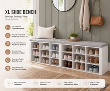 XL Shoe Bench with Cushion Seat White 150 cm