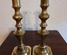 Antique Pair Heavy Brass Jack of Diamonds Candlesticks