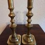 Antique Pair Heavy Brass Jack of Diamonds Candlesticks Image 2