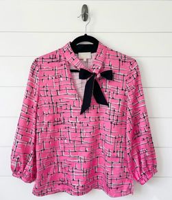 Fee G designer top blouse fun chic unique and unusual pink abstract