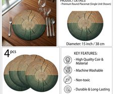 Set of 4 Round Olive Branch Placemats