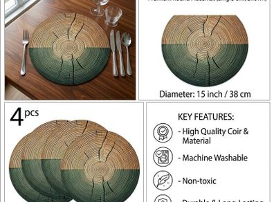 Set of 4 Round Olive Branch Placemats