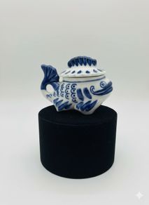 Gzhel Handmade Fish Candy Dish or Trinket Box