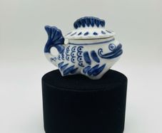 Gzhel Handmade Fish Candy Dish or Trinket Box