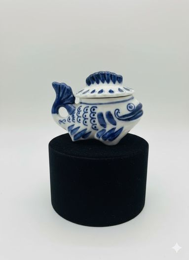 Gzhel Handmade Fish Candy Dish or Trinket Box