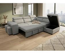 Grey Corner Sofa Bed + Storage + Footstool