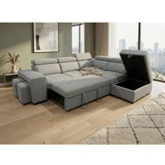 Grey Corner Sofa Bed + Storage + Footstool