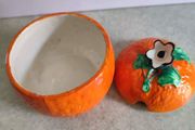 Vintage Orange Jam Marmalade Jar Pot With Cover &amp; Ivory Hand Painted England