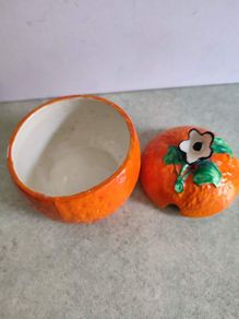 Vintage Orange Jam Marmalade Jar Pot With Cover & Ivory Hand Painted England