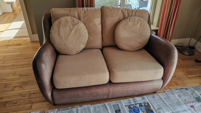 2 seater genuine leather and fabric