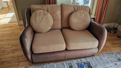2 seater genuine leather and fabric