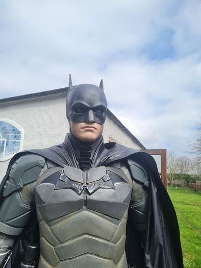 Life size statue of Robert Pattinson as Batman as seen in the 2022 hit movie