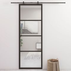 Sliding Door Aluminium and ESG Glass 76x205 cm Black