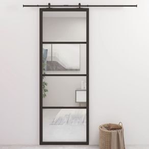 Sliding Door Aluminium and ESG Glass 76x205 cm Black