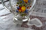 1950s Glass Juice Jug Large Vintage Pitcher with Fruit Floral Pattern no chips or cracks