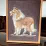 Vintage Late Mid Century Unique Real Fur Collie Dog Framed Wall Art Rustic Decor Image 5
