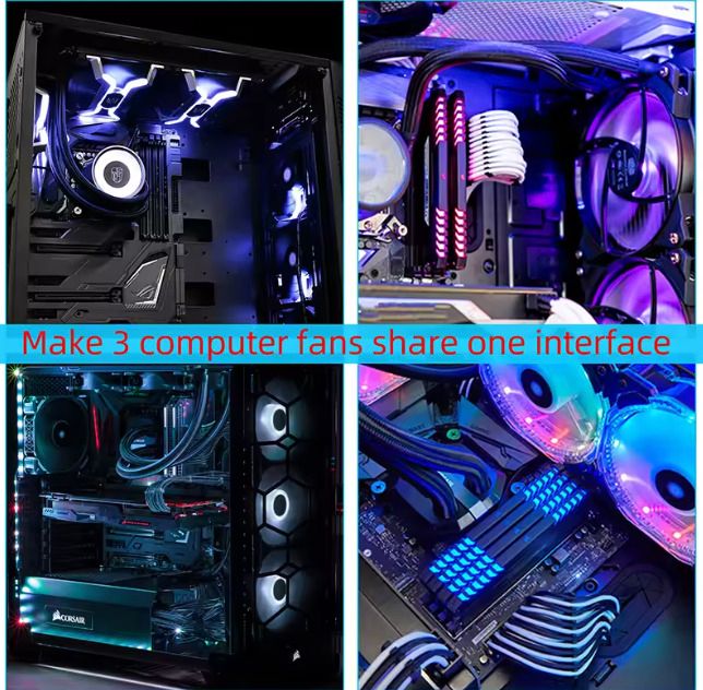 4pins 4-pins PMW fan connector. Power supply Y Splitter Adapter Cable 1 To 3 ways Free viewing
