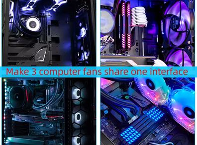 4pins 4-pins PMW fan connector. Power supply Y Splitter Adapter Cable 1 To 3 ways Free viewing