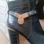 River island black ankle heels boots 6 39 gold steel trim strap padlock alligator print Image 2