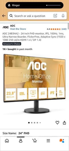 Aoc 100hz @1920x1080p FHD monitor