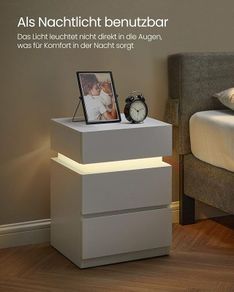 Bedside table with LED lighting Bedside Table with LED Lighting, Side Table, Bedside Cabinet, Sofa Table, Adjustable Colours, 3 Drawers, Bedroom, Modern, 35 x 40 x 55 cm, White