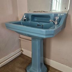 Vintage blue sink and pedestal