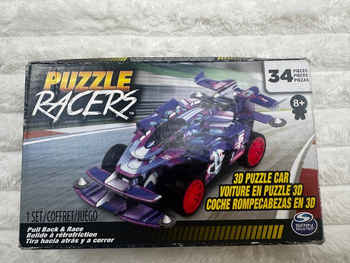 Puzzle Racers 3D Puzzle Car Model Pull Back and Race Purple Damaged Box Please see photos