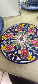 Spanish Hand Painted Ceramic wall plate, Floral Mediterranean Talavera Style Wall Art or hot pot holder