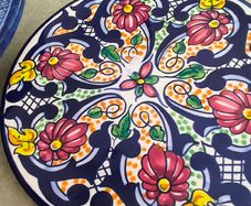 Spanish Hand Painted Ceramic wall plate, Floral Mediterranean Talavera Style Wall Art or hot pot holder