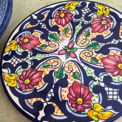 Spanish Hand Painted Ceramic wall plate, Floral Mediterranean Talavera Style Wall Art or hot pot holder