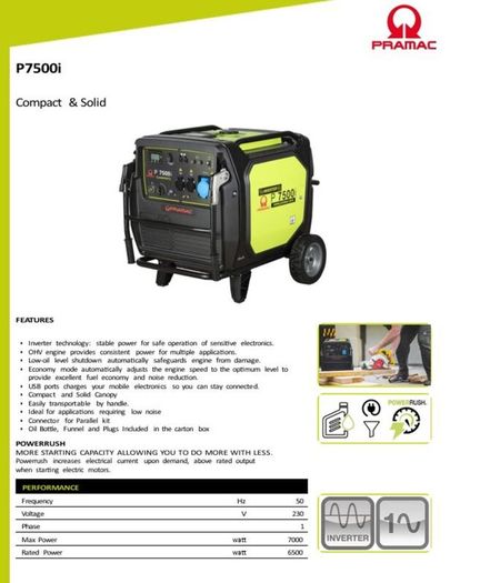 Pramac P7500i Generator 6.5KVA Generator