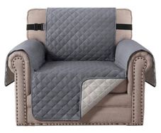 Sofa Cover Reversible Armchair Covers Water Repellent Sofa Slipcover from Pets Couch Covers for Cats Checked Pattern Thick Quilted with Elastic Strap Chair, Grey Beige