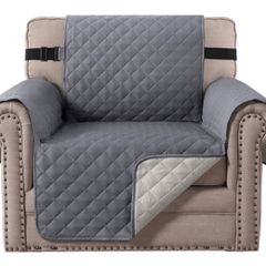 Sofa Cover Reversible Armchair Covers Water Repellent Sofa Slipcover from Pets Couch Covers for Cats Checked Pattern Thick Quilted with Elastic Strap Chair, Grey Beige