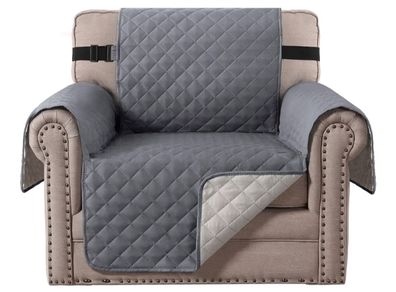 Sofa Cover Reversible Armchair Covers Water Repellent Sofa Slipcover from Pets Couch Covers for Cats Checked Pattern Thick Quilted with Elastic Strap Chair, Grey Beige